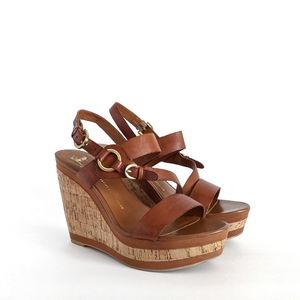 Franco Sarto Tan Brown Cork Wedge Sandal
